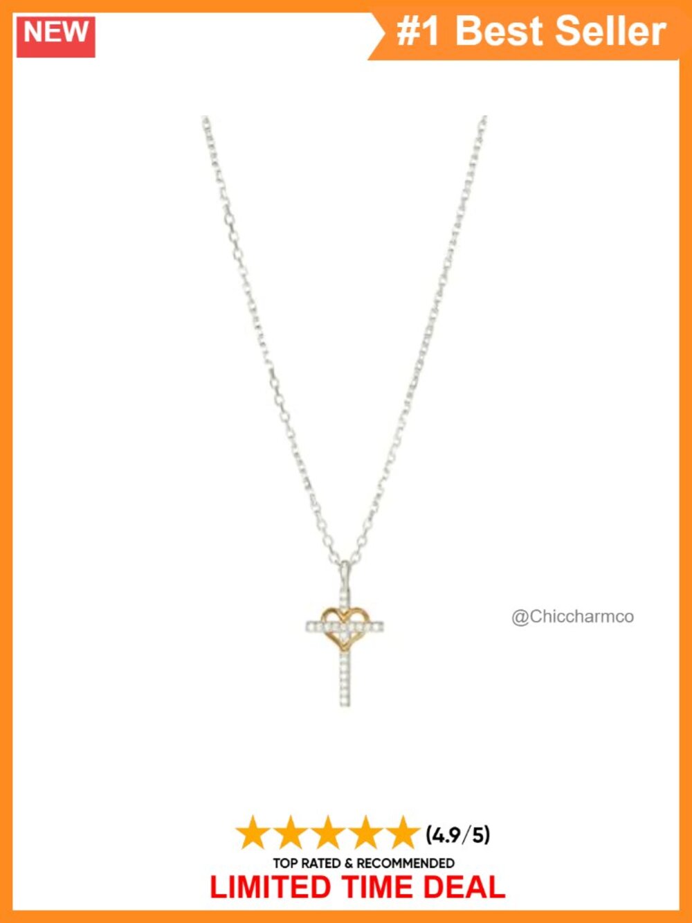 Sterling Silver Cross Heart Necklace Lobster Clasp Polished Pendant